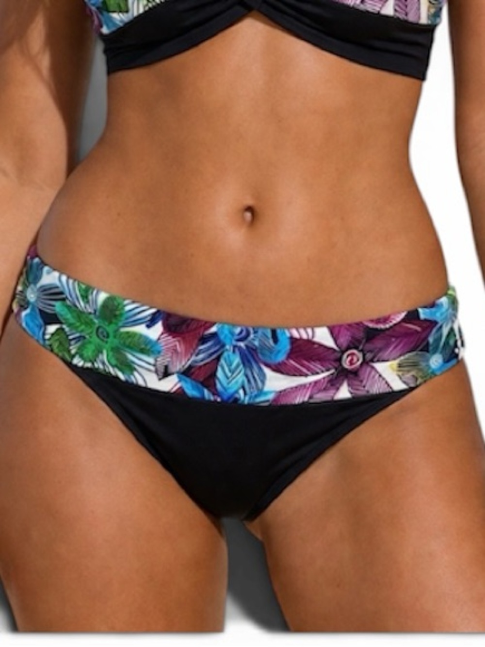 La Blanca Vibrant Tropical Floral Banded Hipster Swim Bottom Sz 14 NEW